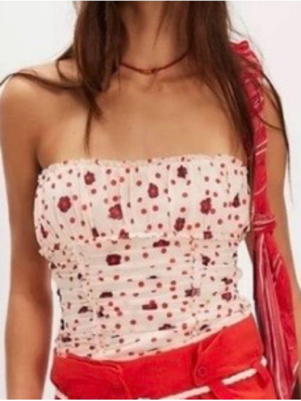 NWT Free People Scottie Printed Tube Top - cream w/red flowers